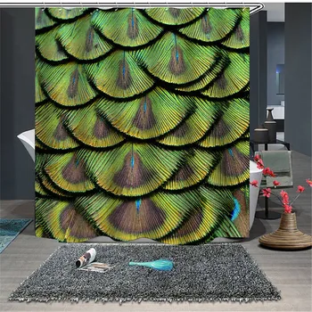 

Feather of Bird Extra Long Waterproof Shower Curtain Liner with Mat Set Bathroom Polyester Fabric For Bathtub Decor