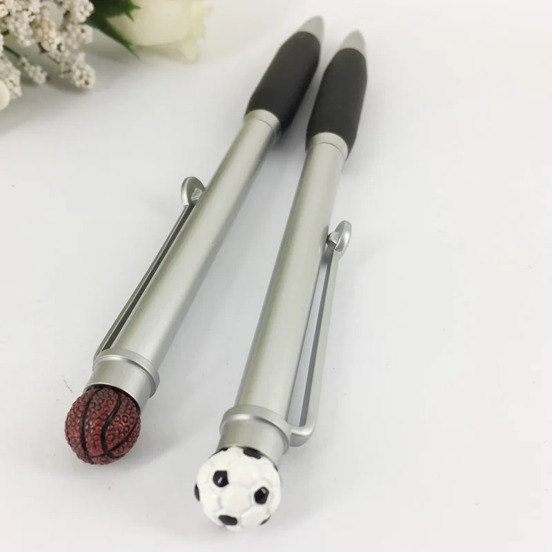 ACMECN Cute Sports Ball Pen with Football Design Soft Rubber Grip Twist Mechanical Silver Basketball Pattern Ballpoint Pens