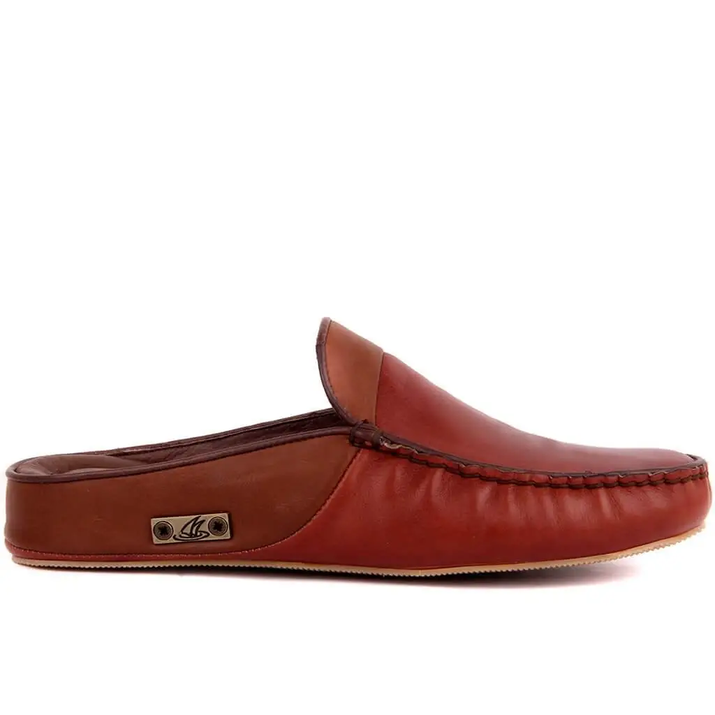 

Sail Lakers-Red Coffee Leather Men 'S Outdoor Slipper