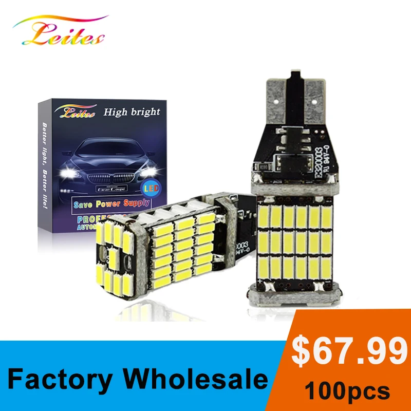 

Wholesale 100PCS Canbus LED T15 4014 45SMD 360 Degree Auto Additional Brake Lamp Backup Reverse Lights Car Light White 12V