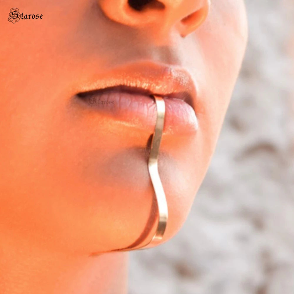 Starose 135mm Fake Lip Chin Cuff Piercing Jewelry Surgical Steel Slice