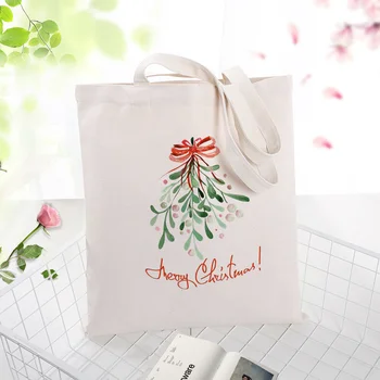 

Canvas Tote Bag Christmas Daily Use Text DIY Custom Print Logo Eco Reusable Shopping Bag Recycle Festival Gifts Handbag