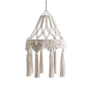 

Hand-knitted Woven Lamp Shade Ceiling Light Cover Macrame Tassel for Living Room