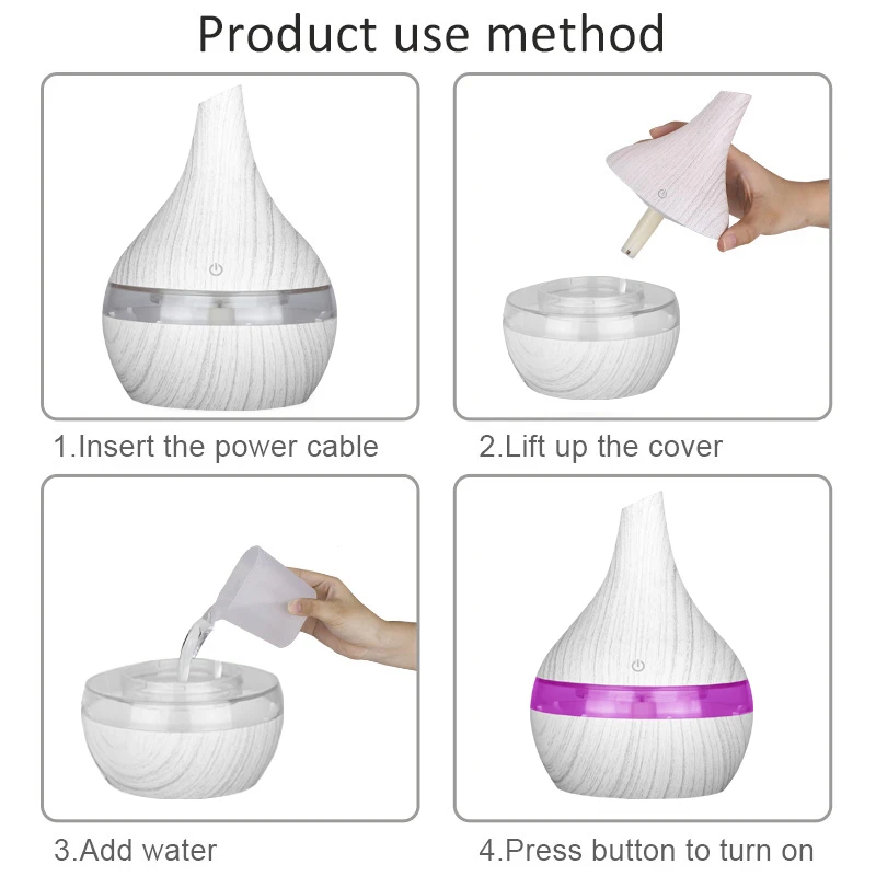 USB белый деревянный увлажнитель воздуха 300 мл, ароматерапия, 7 цветов, Электрический Ароматический диффузор с эфирными маслами, холодный туман