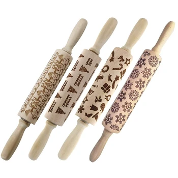 

Christmas Wooden 3D Rolling Pins Embossed, Embossing Rolling Pin with Engraved Christmas Themed Symbols for Baking Embossed Cook