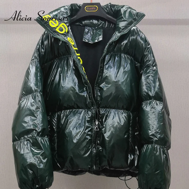 Winter Glossy White Duck Down Jacket Waterproof Coat Embroidery Plus Size Loose Winter Warm Thick Parka 3 Colors