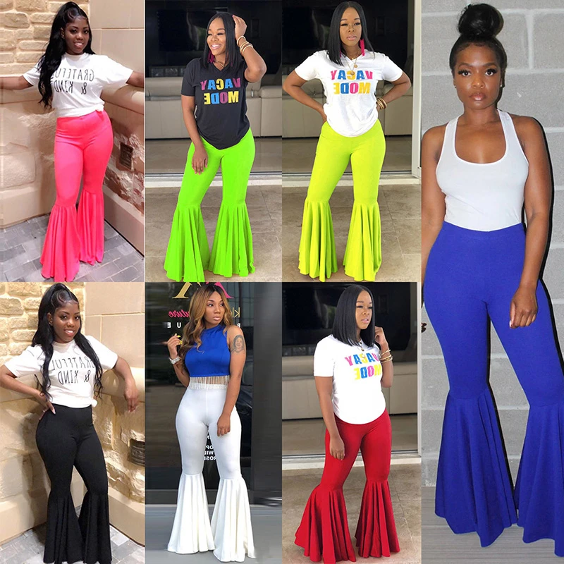 plus size bell bottom ruffle pants