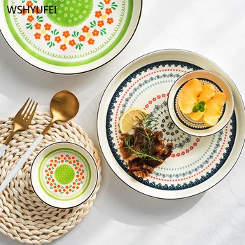 

1pcsCeramic hand-painted dinner plate serving plate disc cake plate western food steak disc kitchen plate snack plate salad bowl