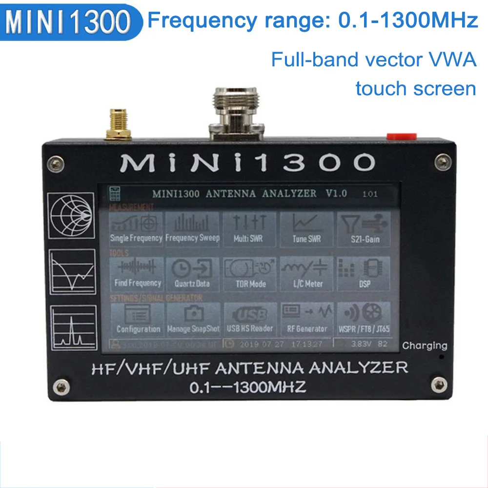 

Mini1300 LCD HF VHF UHF Antenna Analyzer 4.3 inch 0.1-600MHz SWR Meter 1.0-1999 5V/1.5A For Radio C6-007