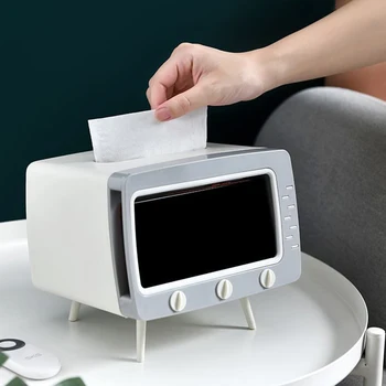 

Tissue Holder Box TV Shape Facial Tissue Dispenser Box Drawer Box Mobile Phone Tissue Holder 2 in1 Multifunctional Tissue Boxes