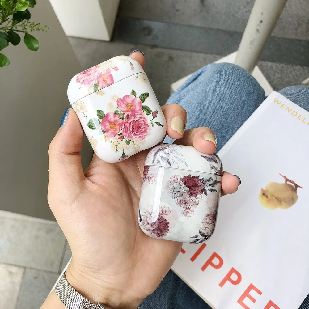 Милые Мультяшные цветные чехлы с цветами AirPods чехол с логотипом для Apple беспроводная Bluetooth гарнитура коробка с цветущим узором сумка tws 12 11