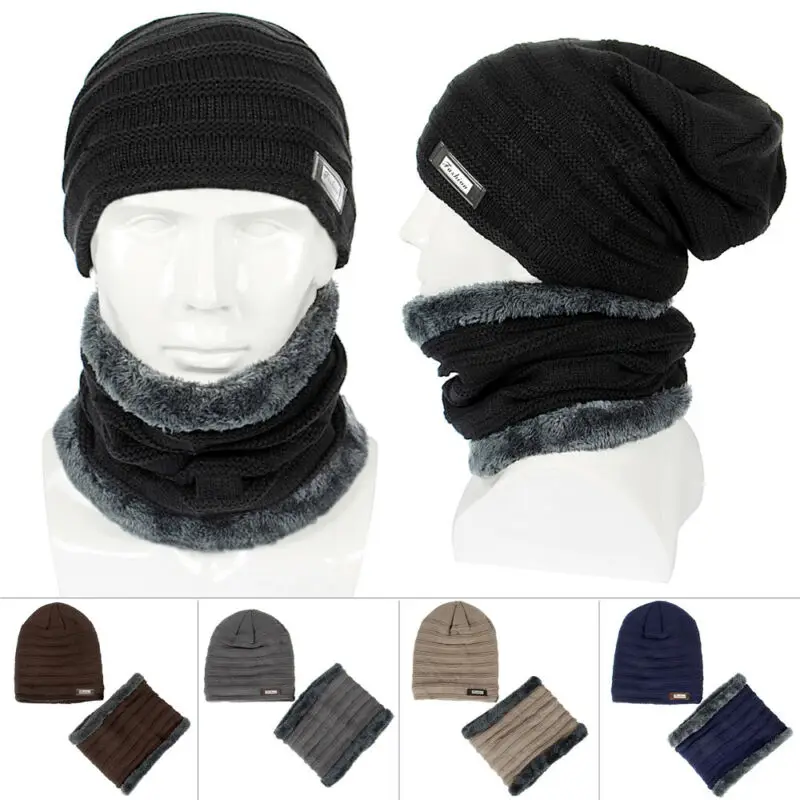 Newest Mens Warm Oversize Beanie Skull Baggy Cap Winter Slouchy Knit Hat and Neck Scarf Warmer