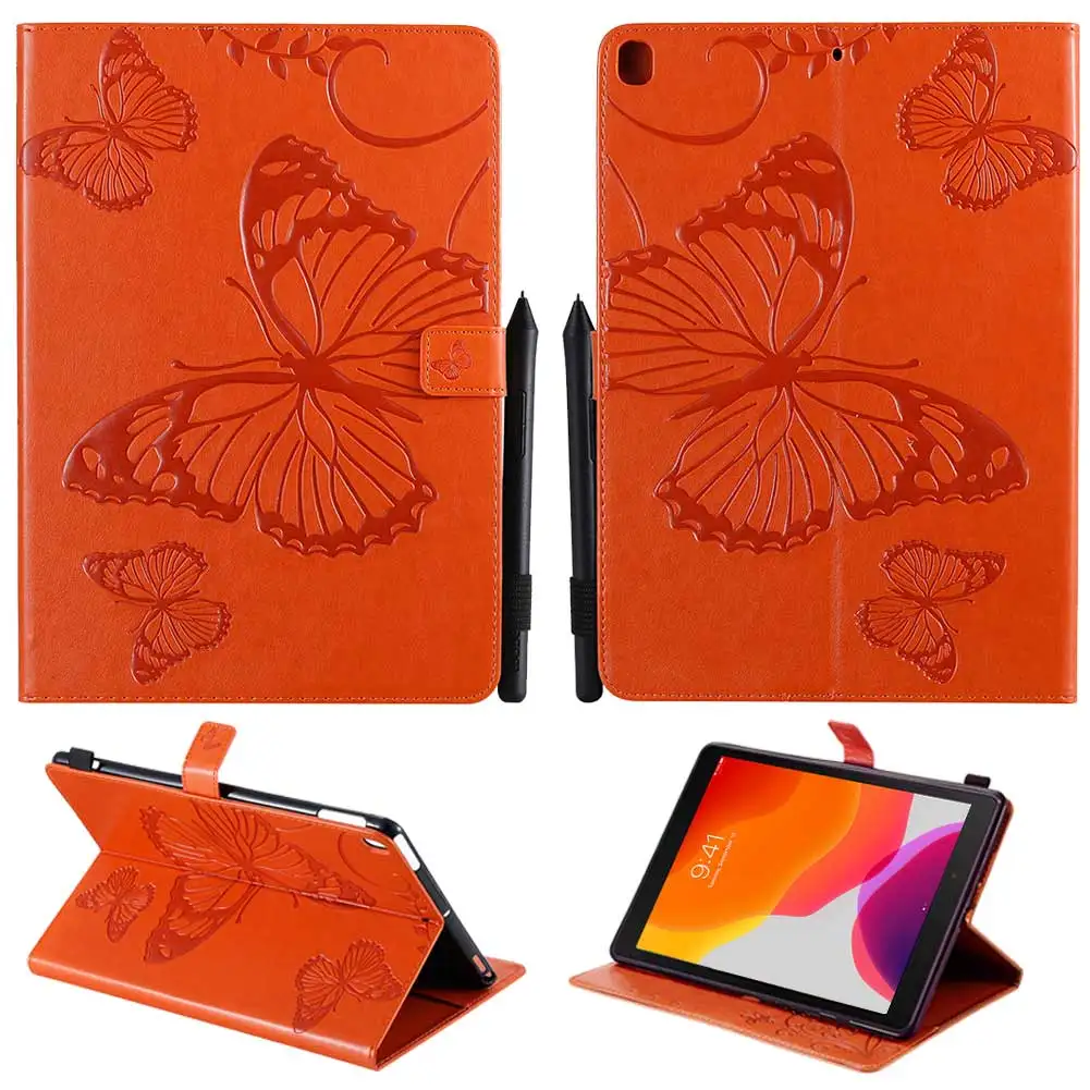 Orange Противоударный смарт-чехол для iPad 10," iPad 7th Gen тисненый узор с бабочками из искусственной кожи флип-чехол-подставка для iPad Air Pro 10,5" - Цвет: Orange