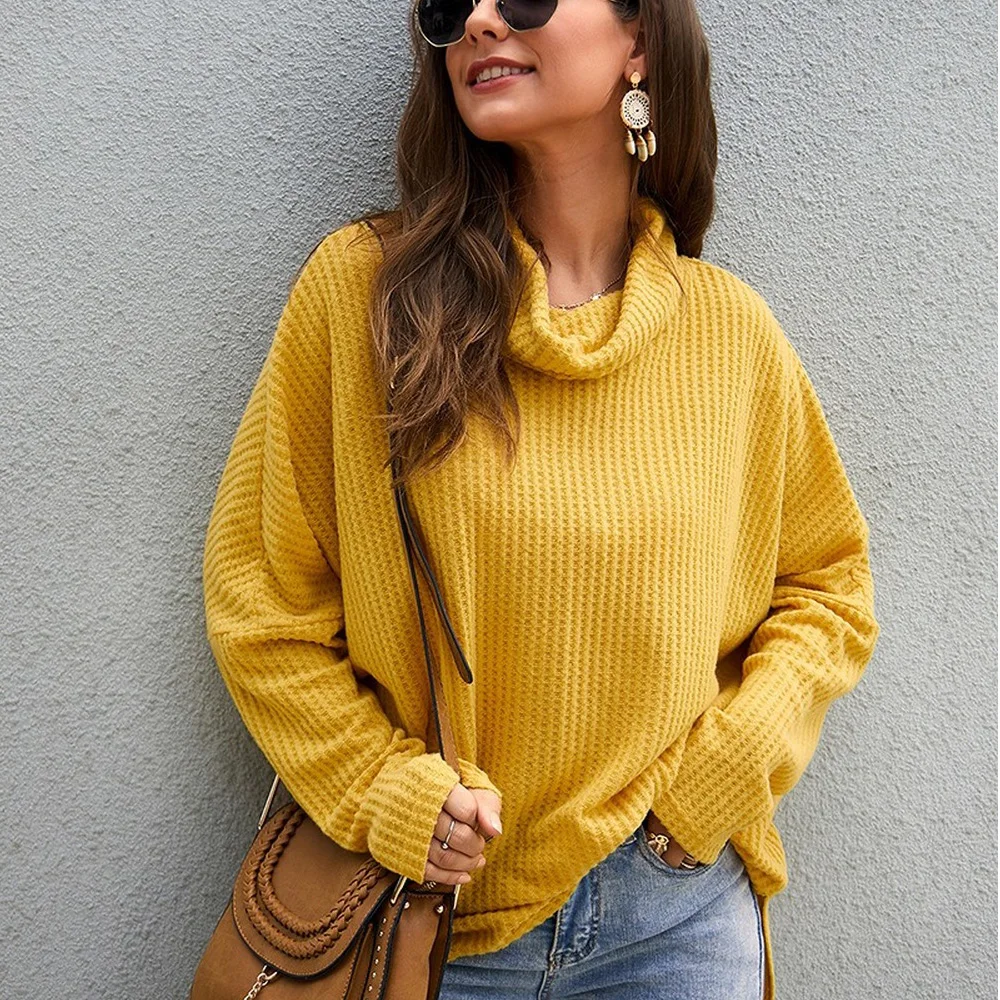 

Fashion High Collar Sweater Long Sleeves Loose Women's Sweaters Yellow Thin Section Turtleneck Fall Winter Clothes Sweater Women