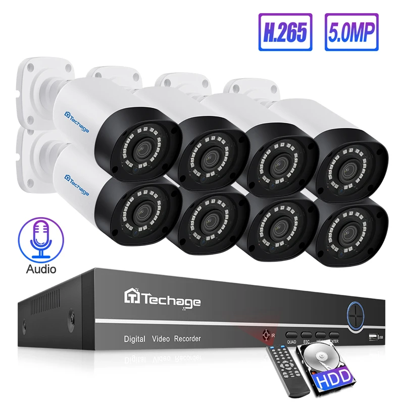 Techage 8CH Up to16ch NVR H.265 5MP POE Домашняя безопасность IP камера система уличная HD IR Cut
