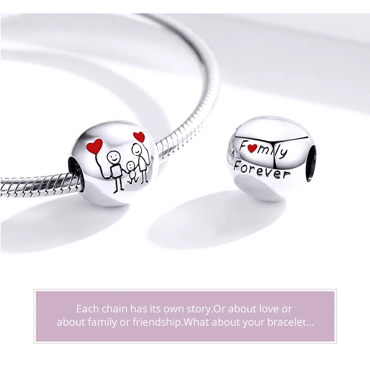 Fit Pandora браслет серебро 925 отец и мать меня бусины S925 браслет цепь красное сердце Семейные Подвески для DIY ювелирных изделий