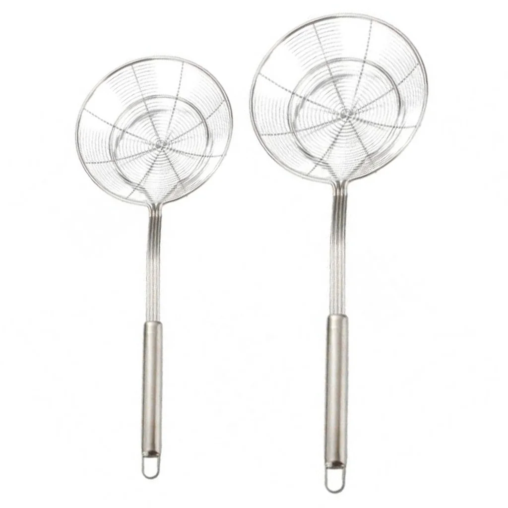 2 Pieces Stainless Steel Spiral Lifter Skimmer Deep Frying Strainer 20cm&14cm - Silver