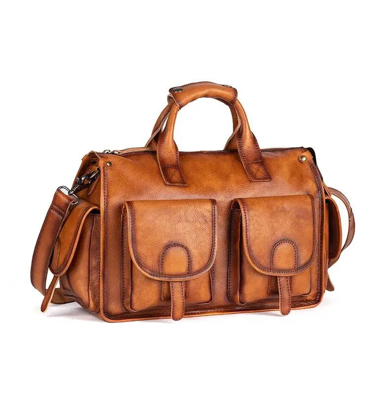 Retro Genuine Leather Men Duffle Bag