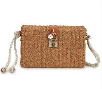 

2020 Mini Box Straw Bag Women's Wear Summer Rattan Handbag Woven Beach Cross Body Bag Female Lock Handbag With Flowers