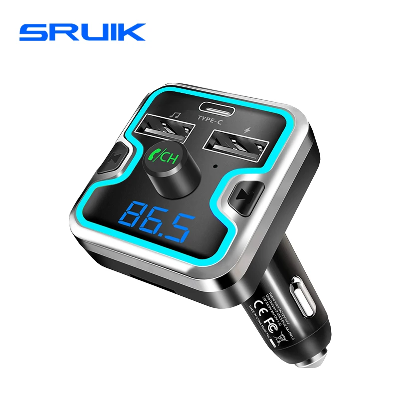 

SRUIK Bluetooth/FM Transmitter for Car Fm Modulator/Bluetooth Radio Transmitter with Dual USB & Type-C Charging Port Car Kit