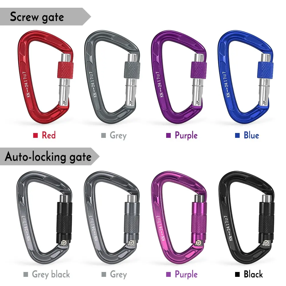 24KN Screw Locking Gate Carabiner Heavy Duty D-shape Buckle Pack D-ring Carabiner Climbing Rappelling Canyoning Hammock Locking