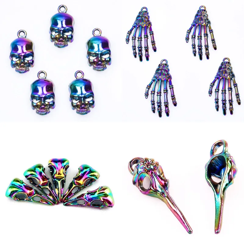 5 шт. радужные готические подвески в виде черепа Викинга птицы скелета головы