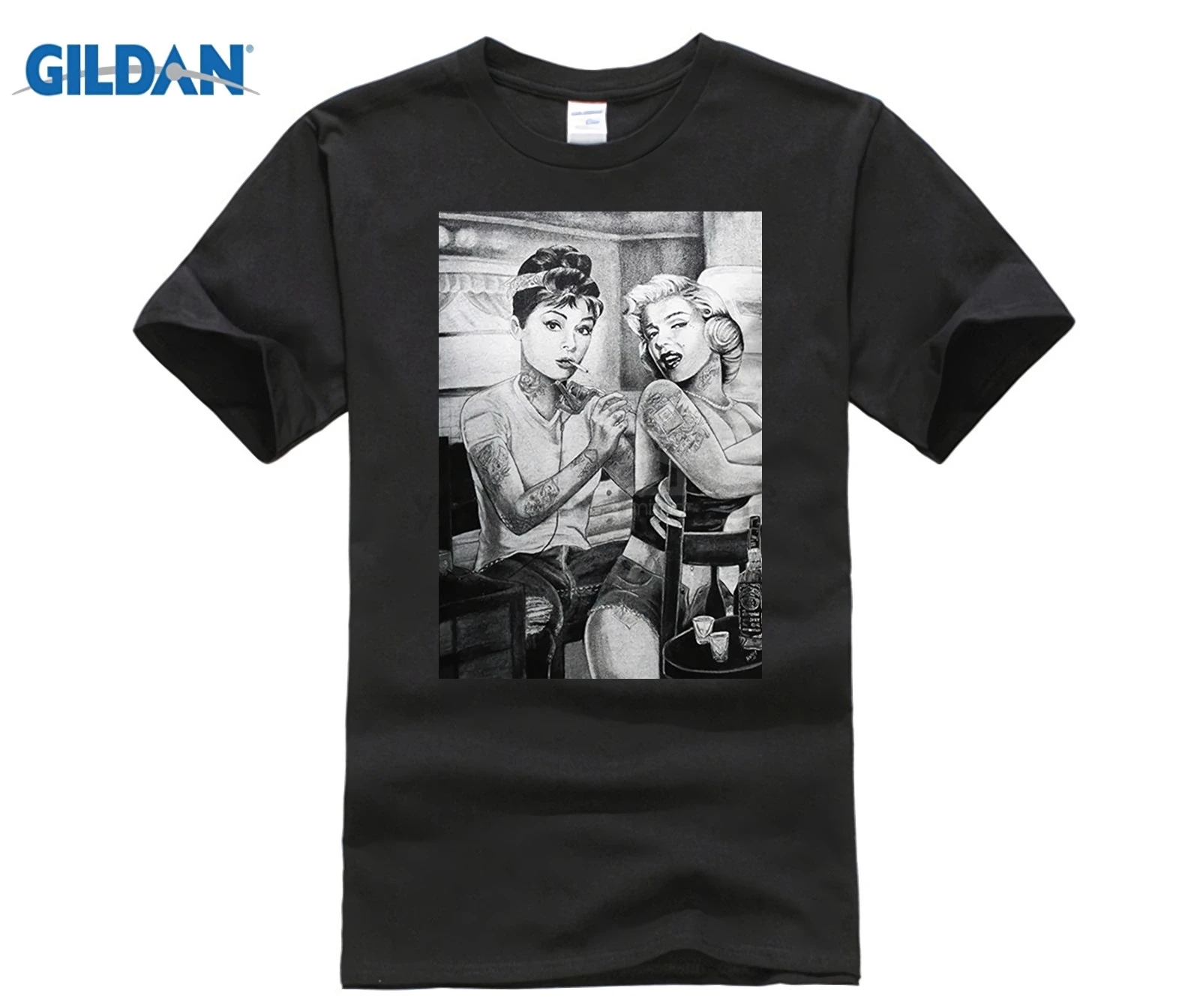 HOT Deals Funny T Shirts Marilyn Monroe And Audrey Hepburn Tattooed Twins Men's T-Shirt | Мужская одежда