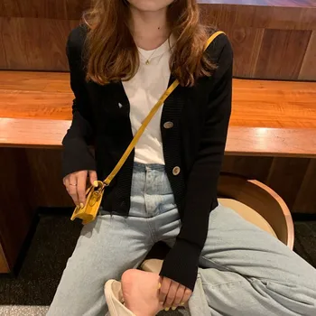 

knitting Sweater Cardigan Female Fashion Simple Button Solid Color Knit Short Cardigan Long Sleeve Casual Warm Loose Sweaters