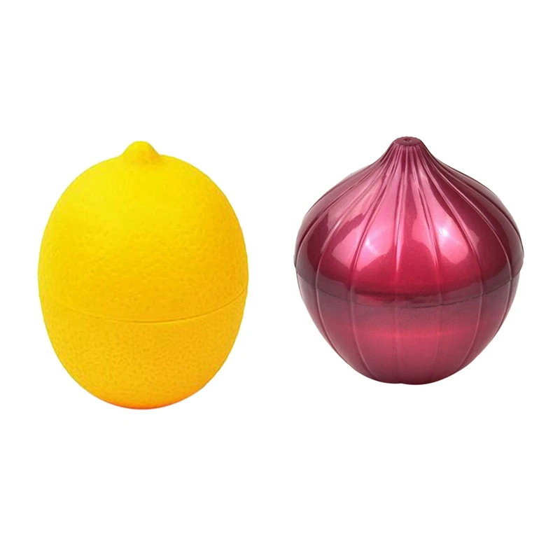 

2 Pcs Creative Kitchen Food Crisper Vegetable Containers Onion Garlic Tomatoes Lemon Green Pepper Fresh Storage Box,(Lemon) & (O