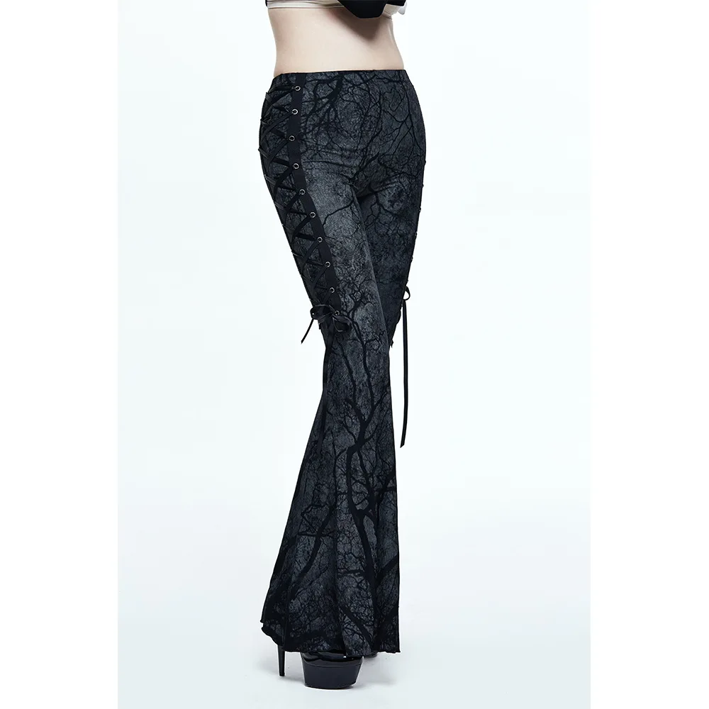 

European and American hot spring and Autumn New Gothic women's tree pattern dark series flare pants casual bottoming pants