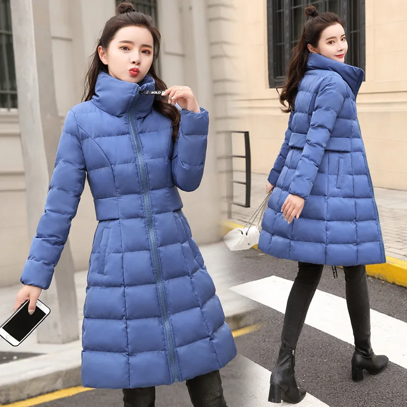 

2018 Winter New Style Korean-style Solid Color Long-sleeve Zipper Slim Fit Slimming Mid-length Stand Collar WOMEN'S Dress down F