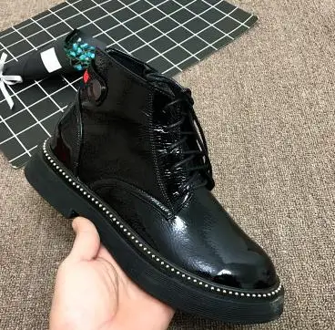 Single shoes Г., новые женские ботильоны повседневная обувь на плоской подошве женские ботинки из лакированной кожи школьный стиль для девушек, черный цвет, мотоциклетные - Цвет: Single shoes