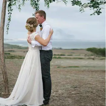 

vestidos de novia 2020 Romantic A-Line Wedding Dresses Jewel Neck Court Train Garden Beach Boho Chiffon Wedding Bridal Gowns Par