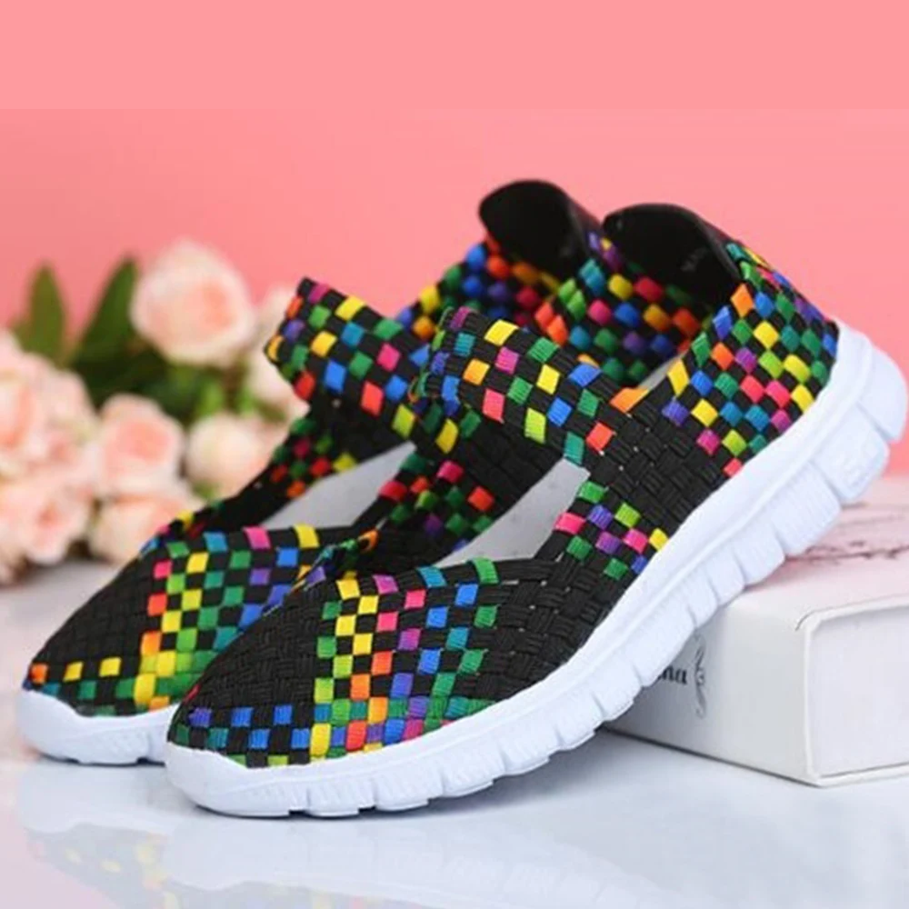 

Summer Women Flat Shoes Women's Sneakers Outdoor Running Shoes Mesh Woven Casual Shoes Plus Size 35-42