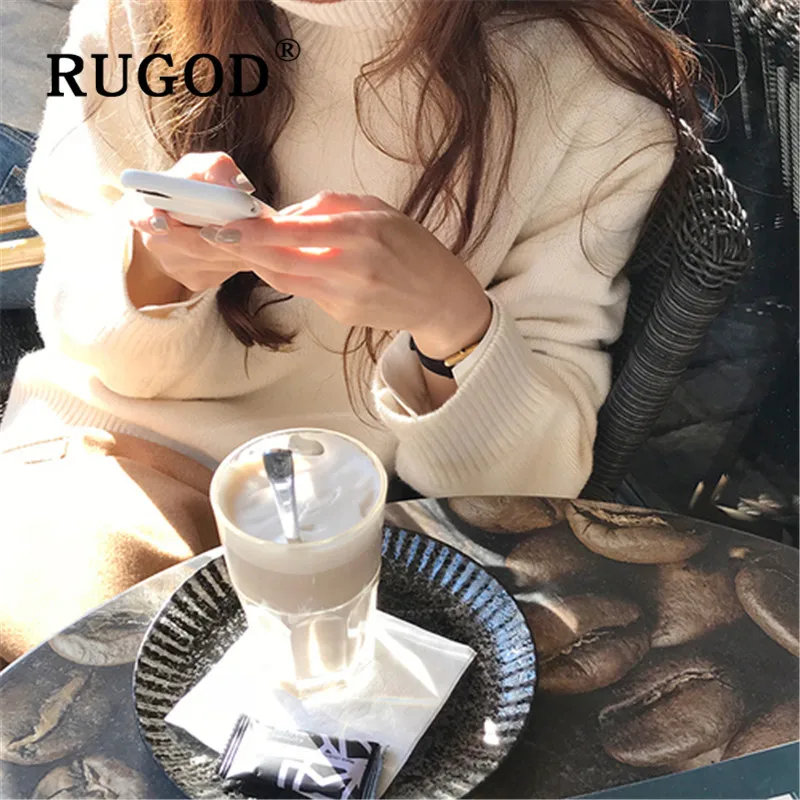RUGOD, корейский стиль, стиль, шикарный пуловер с высоким воротом, Одноцветный шерстяной свитер для женщин, Элегантные зимние топы для женщин, мода