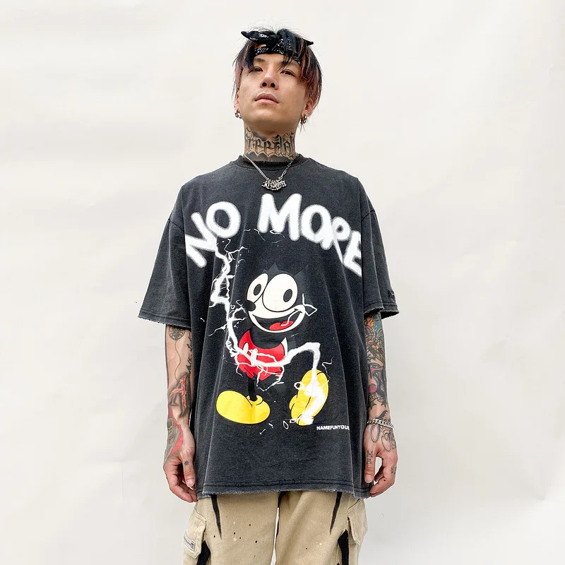 

UNCLEDONJM Mickey Mouse Men T shirt O-neck Men T shirt Loose Hip hop Tops Tees Streetwear Short Sleeve T shirtst NF-Nb65