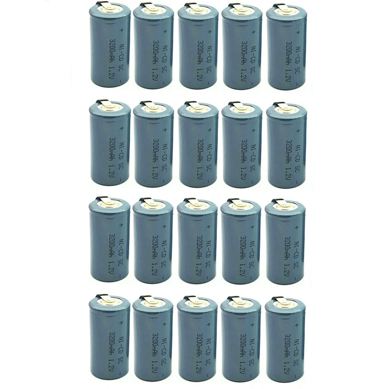 20pcs quality SC Ni-CD battery 3200mah rechargeable replacement 1.2V with tab an Extension Cord Processed | Электроника