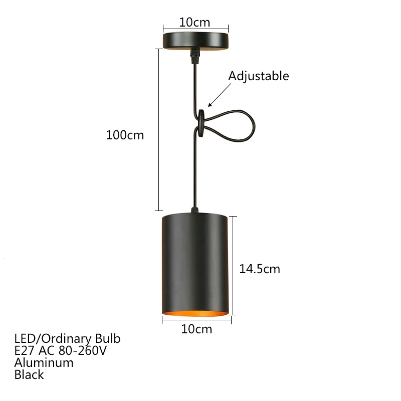 Современный черный алюминиевый подвесной светильник светодиодный E27 скандинавский промышленный подвесной светильник для гостиной ресторана Кабинета спальни офиса чердака