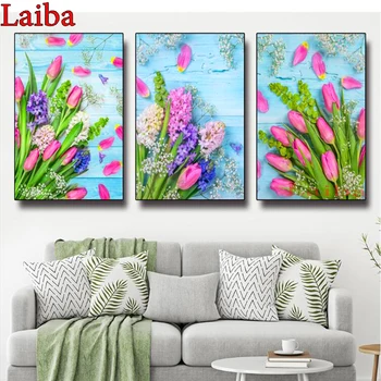 

3pcs/set diamond embroidery sale 5D DIY Diamond Painting pink tulip flowers Painting diamond Cross Stitch Mosaic sticker art