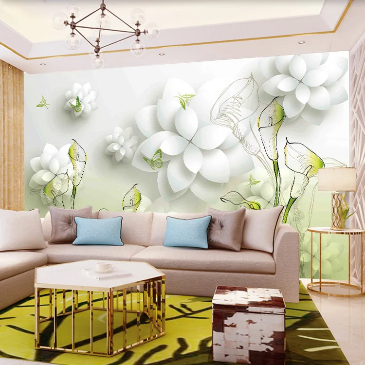 

TV Backdrop Wallpaper Seamless Large Mural Living Room Chinese Style Wallpaper 3D Hand-Painted Common Calla