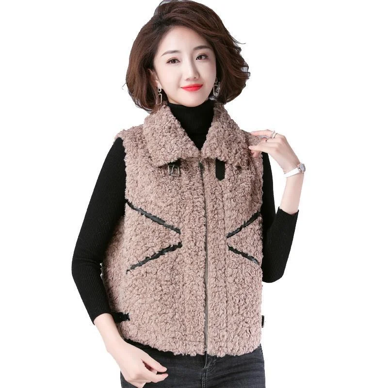 2022 Women New Imitate Lamb Velvet Vest Jacket Female Autumn Winter Outer Wear Velvet Thick Fur One-Piece Waistcoat Vest A957 new women cotton coat winter jacket female mid length version hooded parkas warm thick outwear imitate lambhair loose overcoat