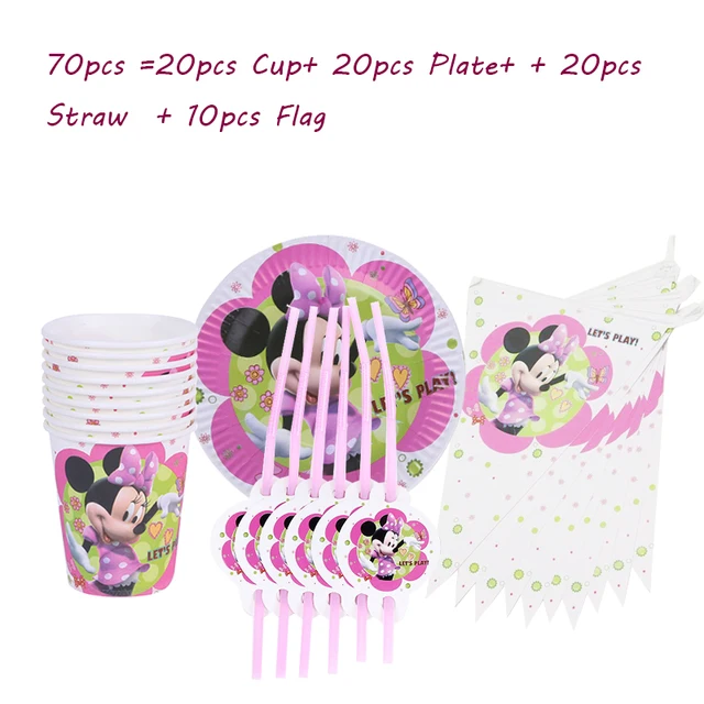 180*108 cm 1pc Minnie Mouse Theme Table Cloth for Kids Happy Birthday Party Decoration Table Cover Event Party Supplies 70pcs set