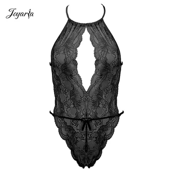 

Joyaria Women Sexy Lace Teddy Lingerie High Neck Sheer Bodysuit Cutout Backless Nighties for Women Soft Sleepwear