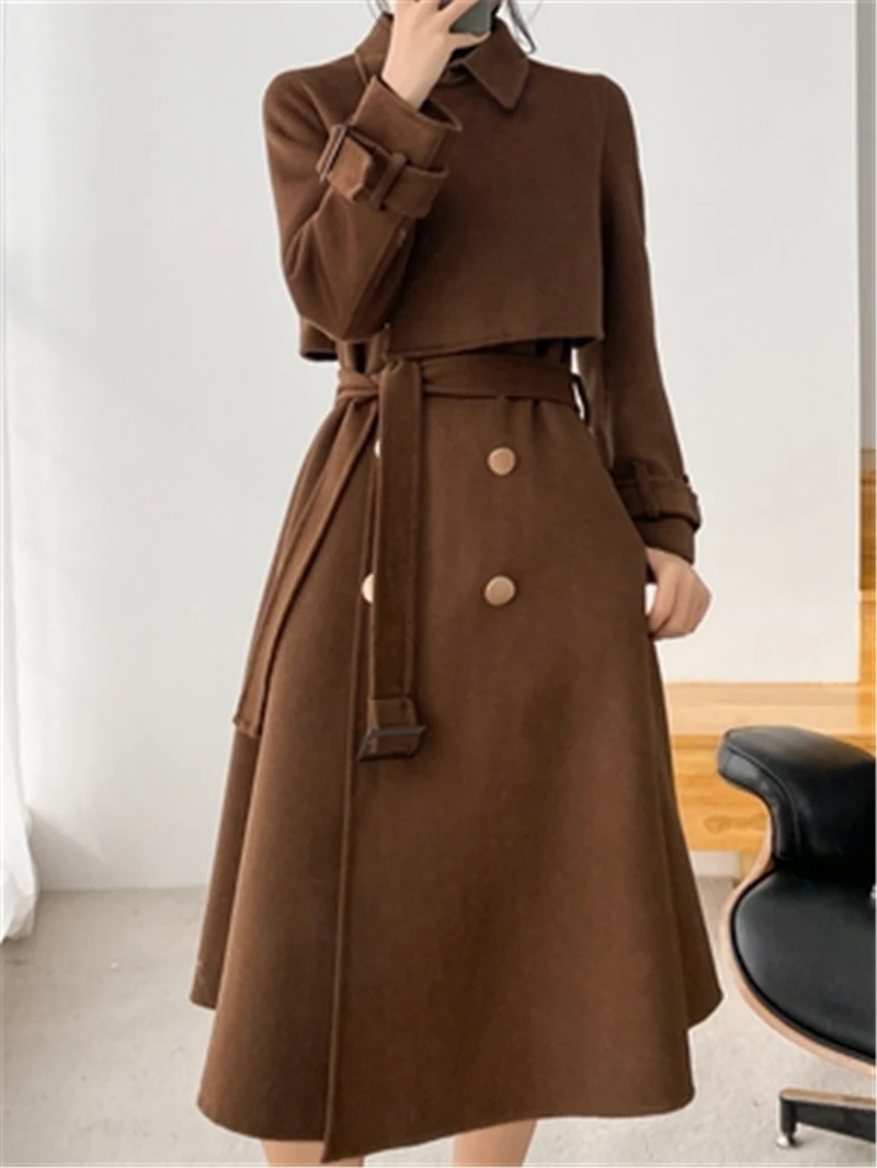 

Double-sided Cashmere Coat Women Autumn Winter Long Wool Coats 2020 New Slim High Quality Camel Female Woolen Coat N524