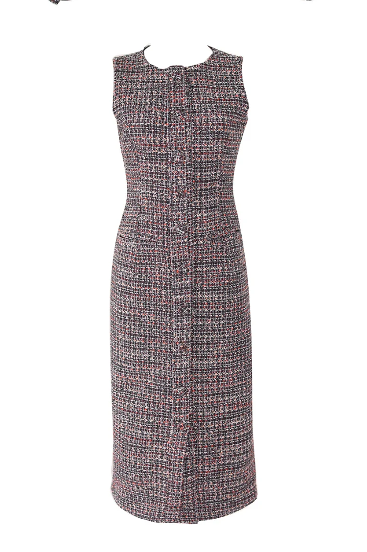 New Autumn winter High Quality Women 2 Piece Set Tweed Short Jacket Coat+Elegant Fashion single-breasted Long Party Dresses