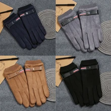 Inverno quente touchscreen luvas masculino ao ar livre térmica ciclismo luvas dedo cheio luvas preto à prova de vento camurça couro