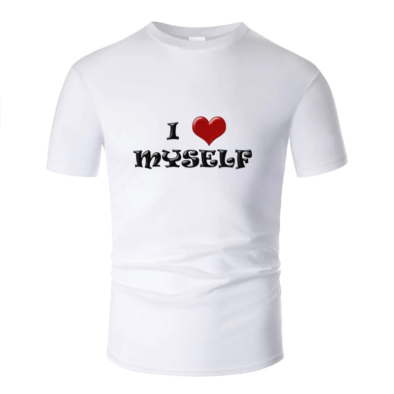 Печать здания я люблю себя футболка лето большой Размеры S~ 5xl письмо для мужчин футболка хлопок комиксы Футболка Топ - Цвет: Men-White