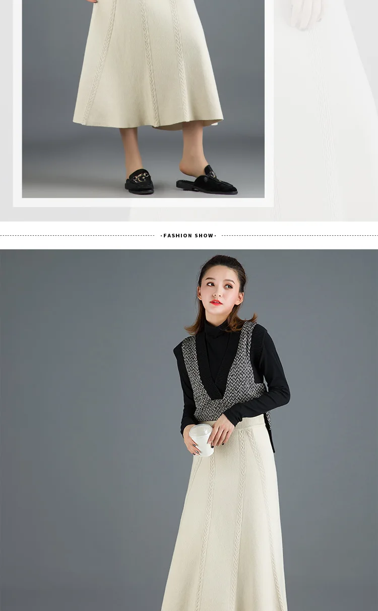Faldas mujer moda новая длинная юбка женская осенняя и зимняя юбка с надписью Женская трикотажная шерстяная плиссированная юбка Толстая Jupe femme