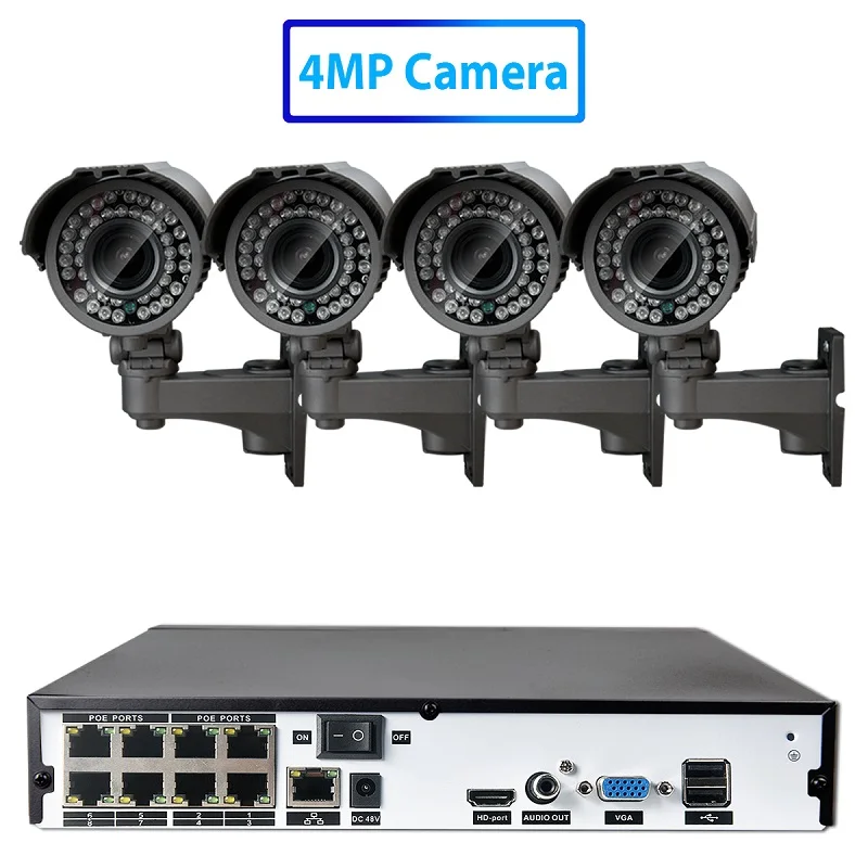 8CH NVR x 4 Camera KANTURE H.265+ 8CH 5MP POE NVR Системы 48V 5.0MP 2,8-12 мм с переменным фокусным расстоянием водонепроницаемый POE IP камера 2592*1520 комплект видеонаблюдения 2 ТБ - Цвет: 8CH NVR x 4 Camera