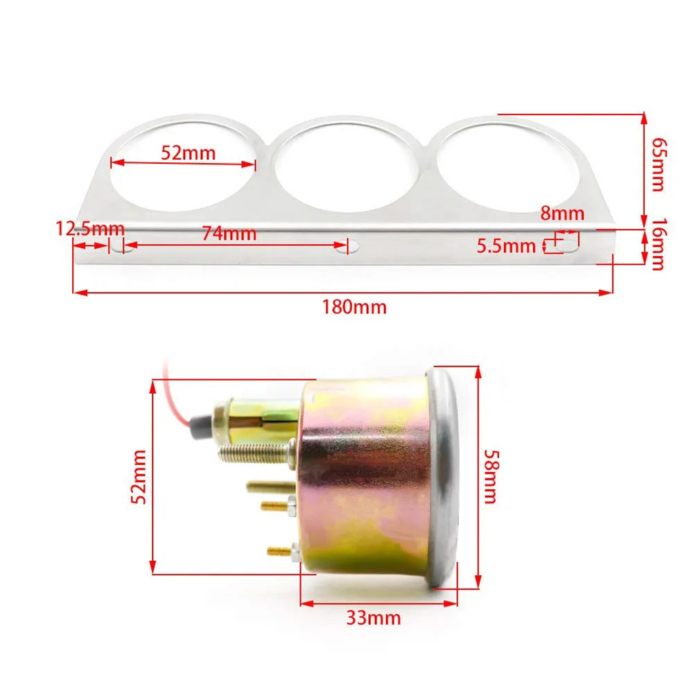 Universal Car 2'' 52mm Chrome Volt+Water Temp Gauge+Oil Pressure Gauge Triple 3 Gauge Set Gauges Kit